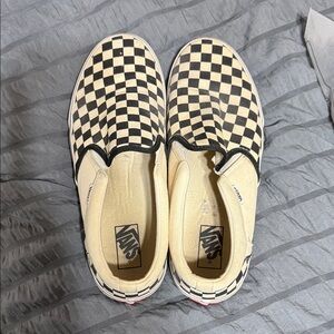 Vans Black and Cream Checkerboard Slip-Ons